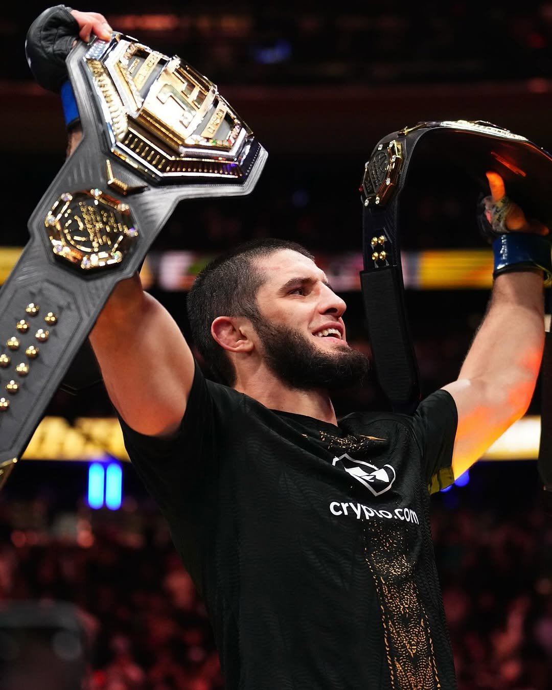 Photo shared by UFC on November 16, 2025 tagging @islam_makhachev. May be an image of belt and text.