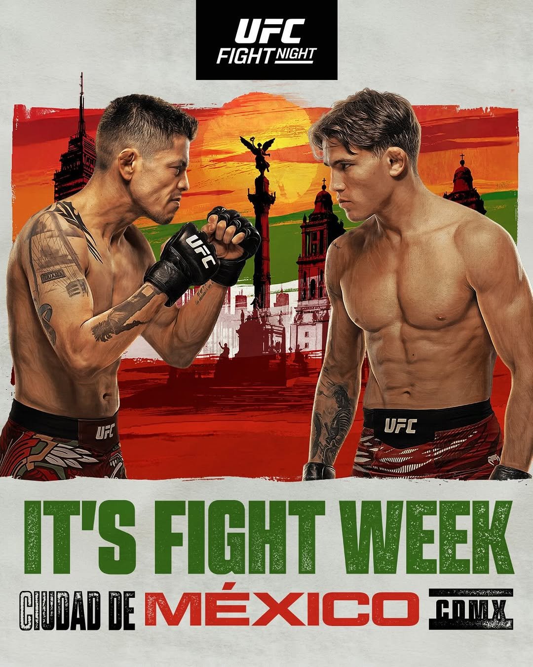 Photo shared by UFC on February 23, 2026 tagging @lonkavanagh, and @theassassinbaby. May be an image of poster and text that says 'UFC FIGHT NIGHT UFC UFC AOUAN фr IT'S FIGHT WEEK CIUDAD DE M MÉXICO 海.果'.