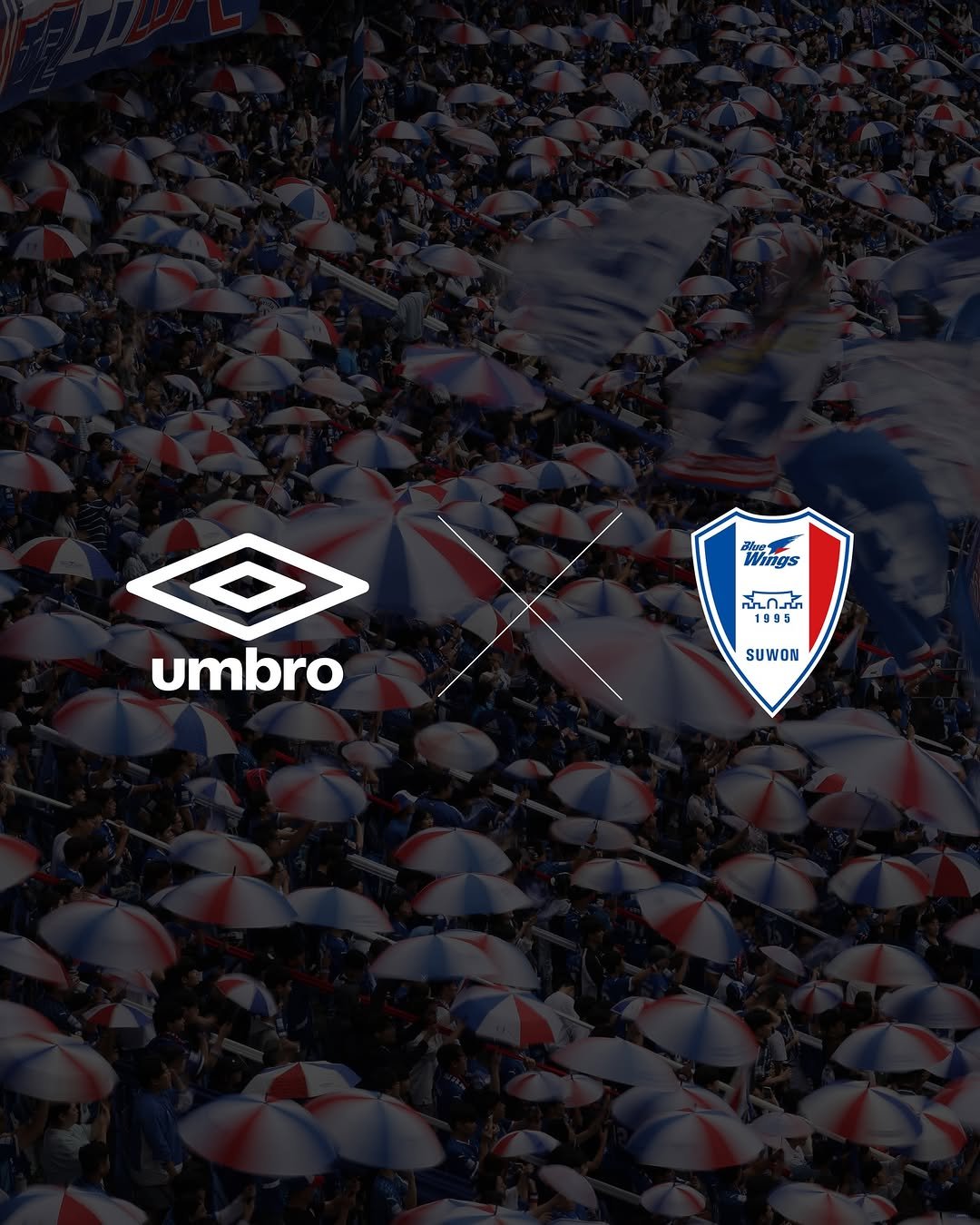 Photo shared by Umbro on January 01, 2026 tagging @suwonsamsungfc, and @umbrokorea. May be an image of umbrella, parasol and text that says 'Wings ng umbro പറപ് 1995 5 SUWON X'.