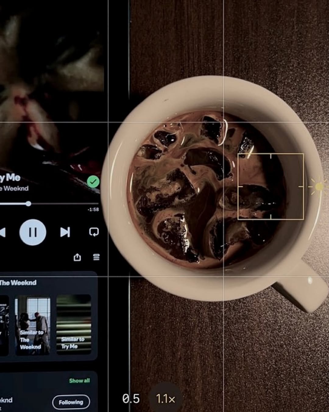 Photo by 뉴미 in 니 마음속♥. May be an image of coffee cup, tea, cup and text that says 'Me Weeknd Weeknd 1:58 II II he Weeknd Similar to The Weeknd Similarto Similar to Try Me Showal all knd Following 0.51.1x 1.1x 0.5'.