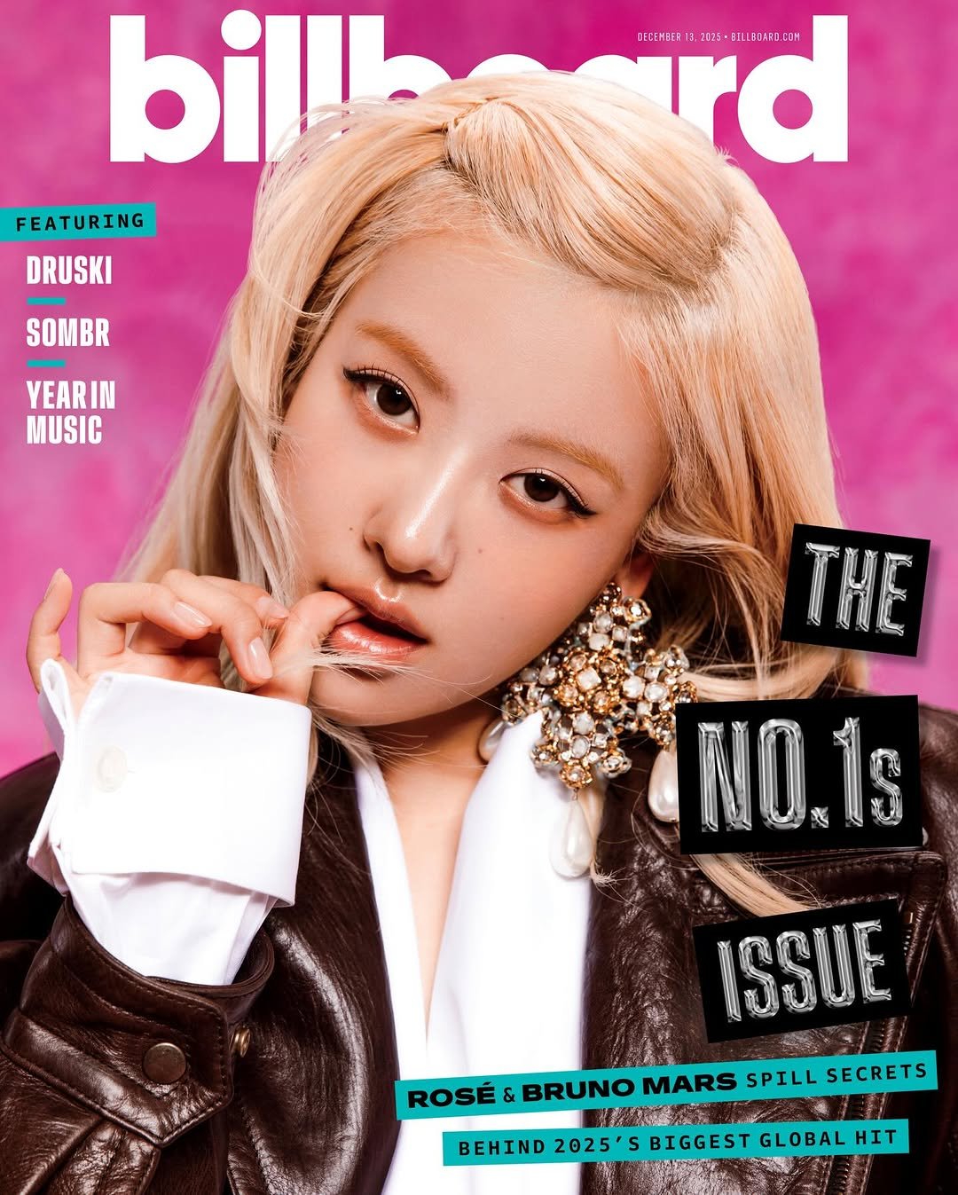 Photo shared by rosie on December 15, 2025 tagging @billboard, and @roses_are_rosie. May be an image of one or more people, hair, magazine, poster and text.