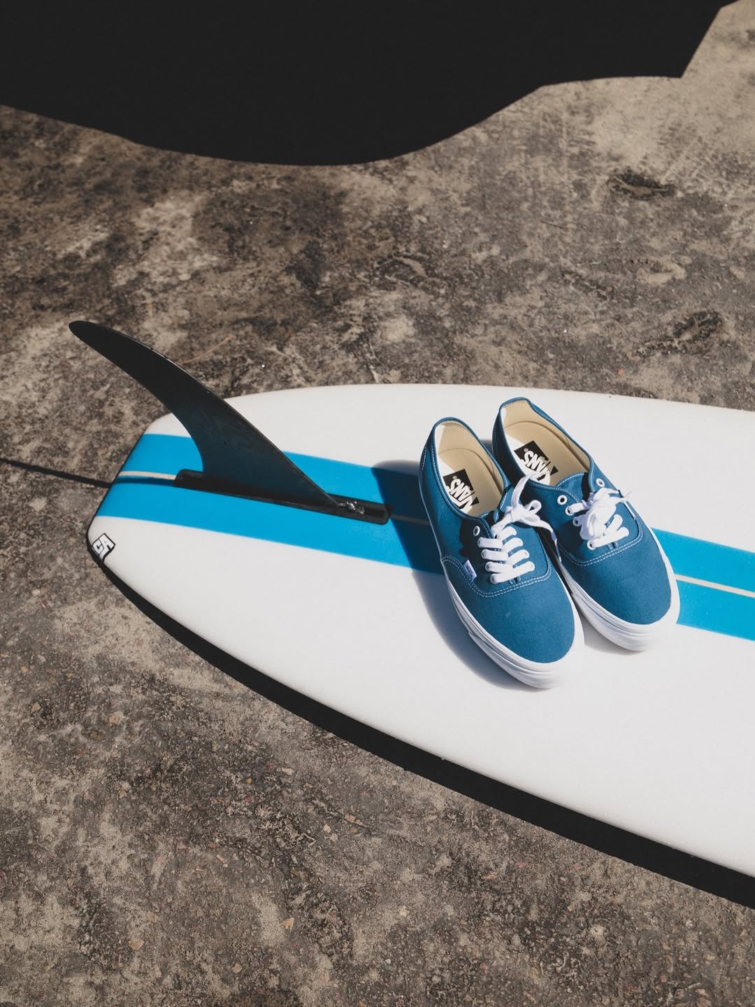 Photo shared by Vans Surf on April 10, 2026 tagging @vans, and @joeljitsu. May be an image of surfboard, skateboard, toecap shoes, water and text.