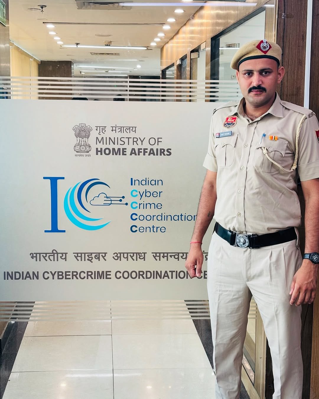 Photo by AMIT YADAV in Delhi, India with @rajyadaav_official. May be an image of 1 person, standing, military uniform, office and text that says '場 ف मप्यमेर 니가 गृह मंत्रालय MINISTRY OF HOME AFFAIRS のこ」 IC Cyber Indian Crime Coordinatior Centre भारतीय साइबर अपराध समन्वय INDIAN CYBERCRIME COORDINATION'.