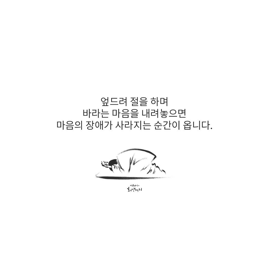 Photo by 법륜 스님 on September 29, 2025. May be an illustration of text that says '엎드려 절을 하며 바라는 마음을 내려놓으면 마음의 장애가 사라지는 순간이 옵니다. 1キ日ジ 되랑정지'.