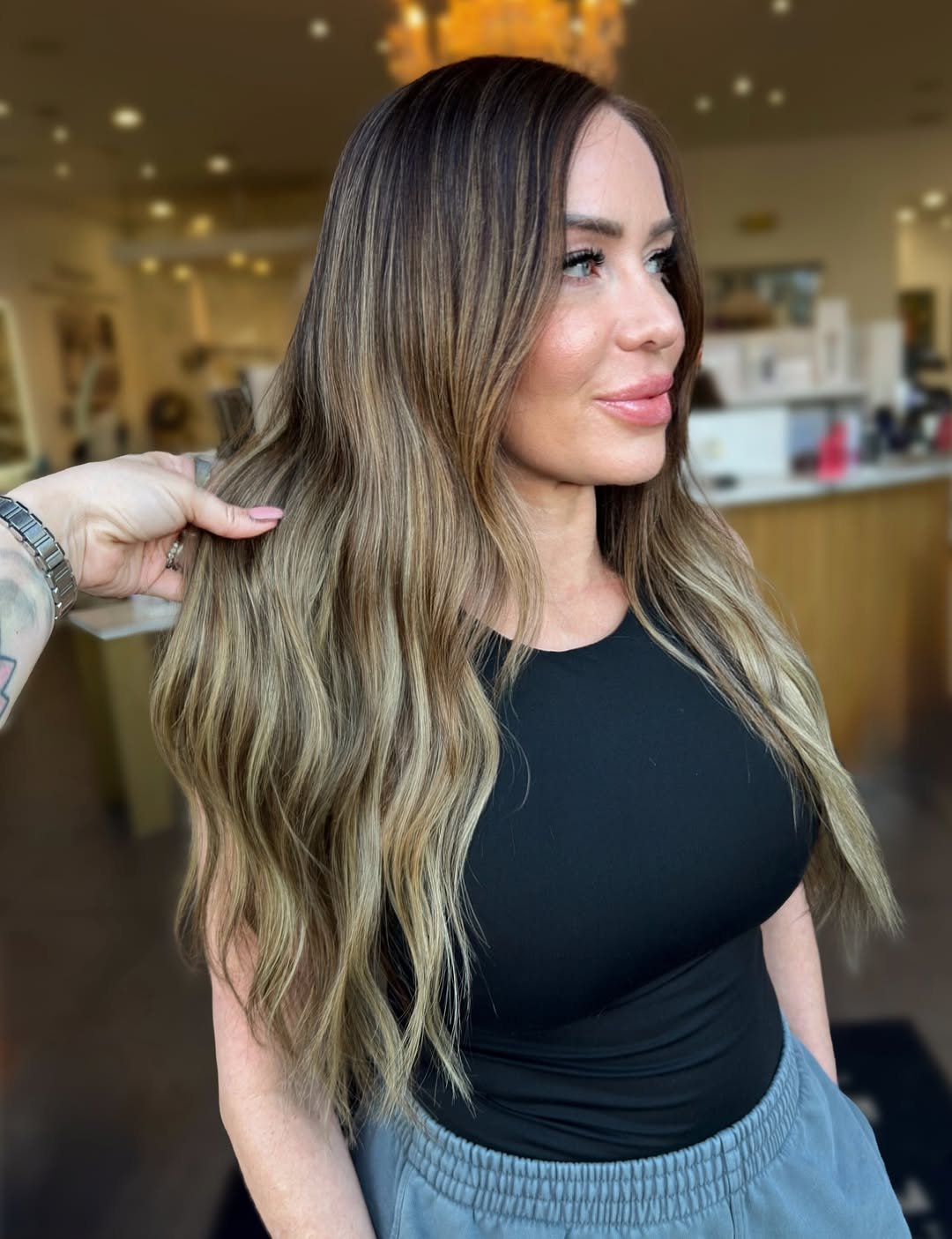 Photo shared by Veronica Janolo | Orlando Extension Artist 🖤 on November 29, 2025 tagging @privesalon_orlando, @maneinterest, @colorbycraigory, @hairextensionmasters, @handtiedmanes, and @prolonged.hair. May be an image of one or more people, blonde hair, long hair and text.