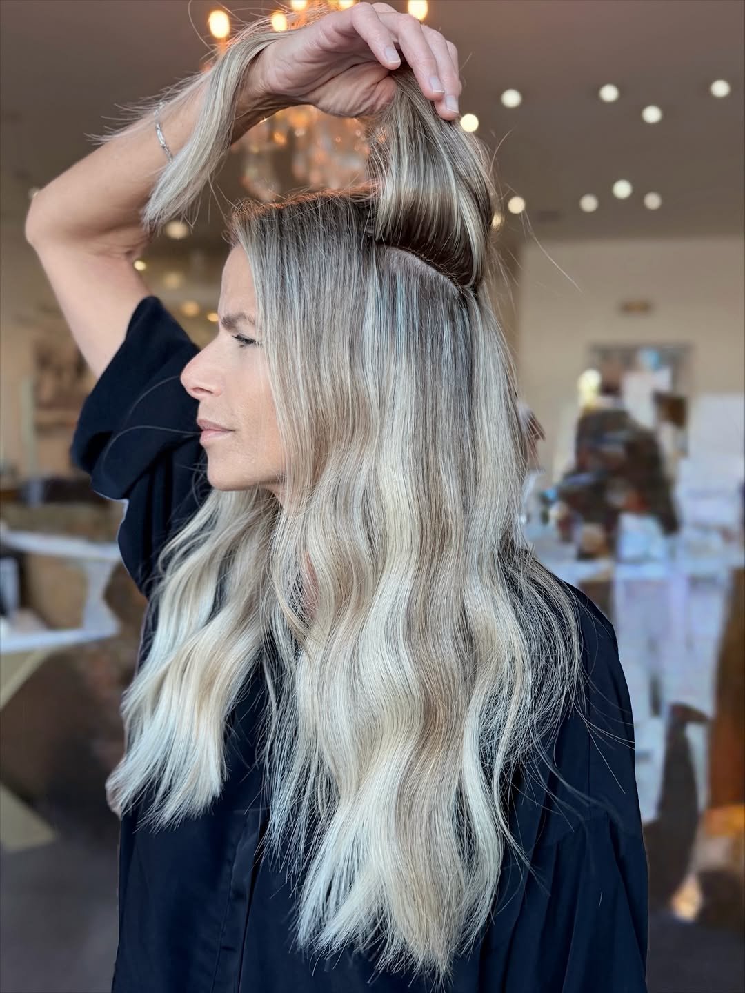 Photo shared by Veronica Janolo | Orlando Extension Artist 🖤 on November 25, 2025 tagging @privesalon_orlando, @maneinterest, @hairextensionmasters, @hairextensionmagazine, @handtiedmanes, and @prolonged.hair. May be an image of one or more people, blonde hair and text.
