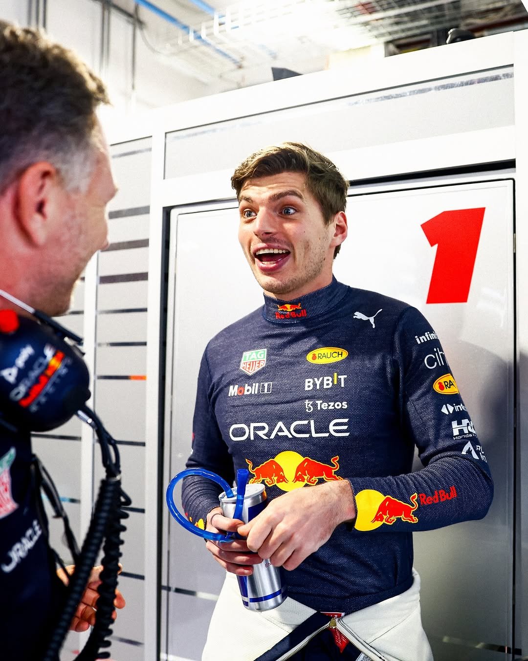 Photo shared by Verstappen.com on April 27, 2026 tagging @maxverstappen1. May be an image of ‎racing vehicles, helmet and ‎text that says '‎RedBull RAUCH 1 infin मয়াম blw bil গ BYBIT RA ii商 S Tezos ORACLE ስላምህ CRAGE ننه SRedBull‎'‎‎.