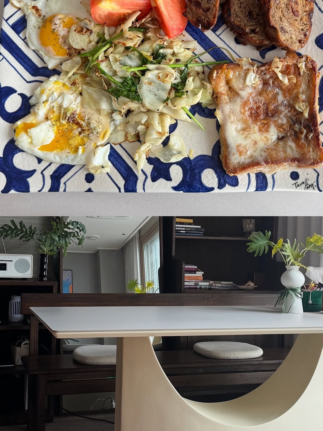 Photo shared by 비디아 on September 26, 2025 tagging @sonangu_official. May be an image of omelet, scrambled eggs, toast and text.