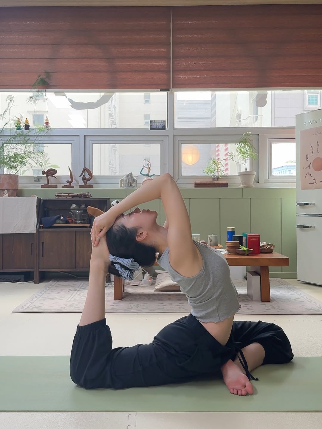 Photo shared by 비디아 on September 24, 2025 tagging @vidya_yogaroom. May be an image of 1 person, practicing yoga and text.