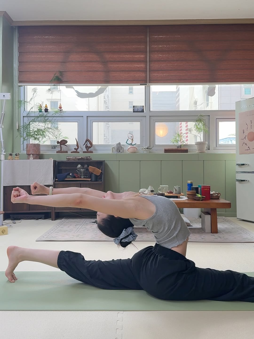 Photo shared by 비디아 on September 25, 2025 tagging @vidya_yogaroom. May be an image of 1 person, practicing yoga and text.