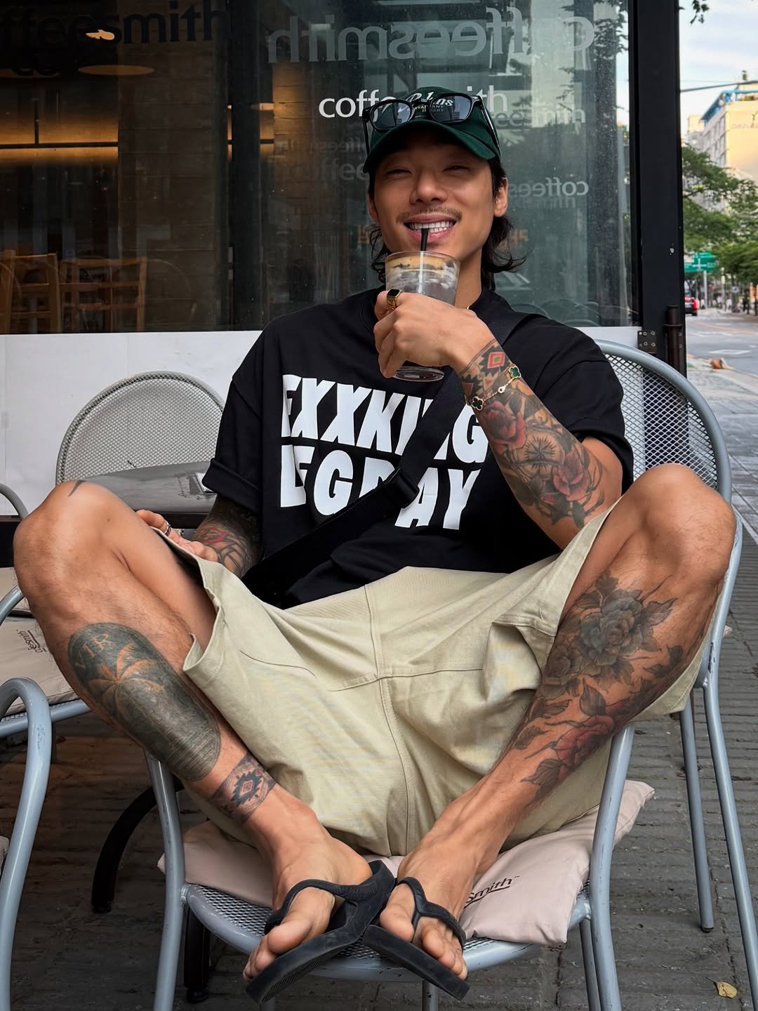 Photo shared by 비 르 on June 11, 2025 tagging @saltyudt, @virstyle.kr, and @fxxking.legday. May be an image of 1 person, gelato, ice cream, skateboard and text.