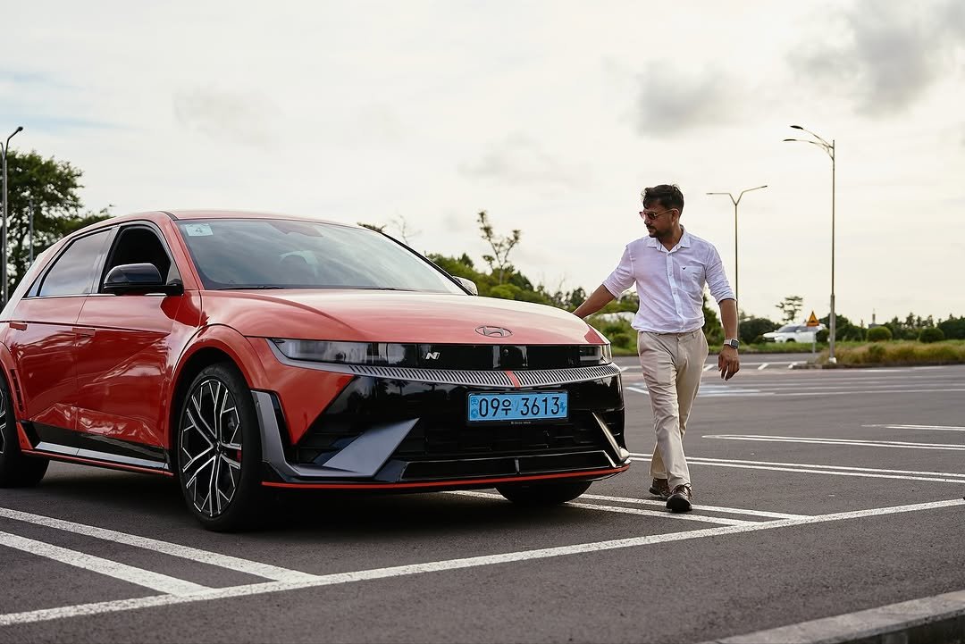 Photo shared by Vishal Ahlawat | Auto Journalist 🚘 on September 21, 2025 tagging @hyundaiindia. May be an image of 1 person, sedan, wheel, road and text.
