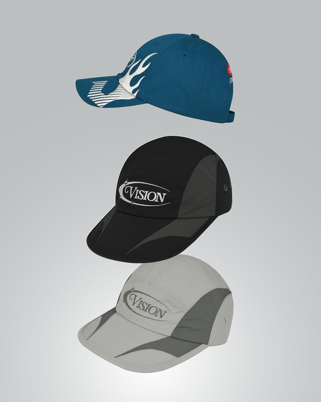 Photo by 비전스트릿웨어 on August 12, 2025. May be an image of hat, hat shop and text that says 'OF VISION VISION VISION 2'.