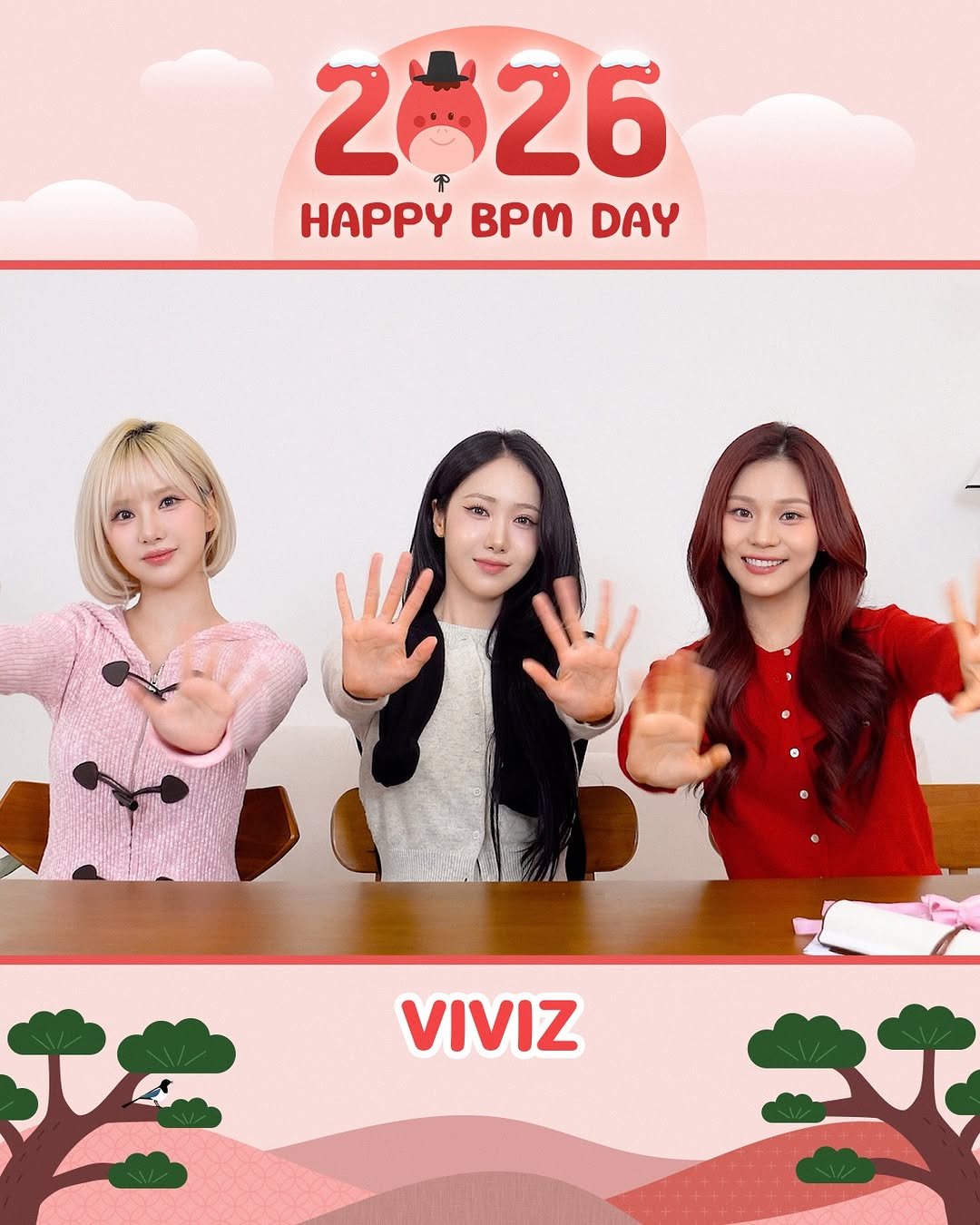 Photo shared by VIVIZ 비비지 on February 15, 2026 tagging @rlo.ldl, @bscenez, and @ummmmm_j.i. May be an image of poster, calendar and text.