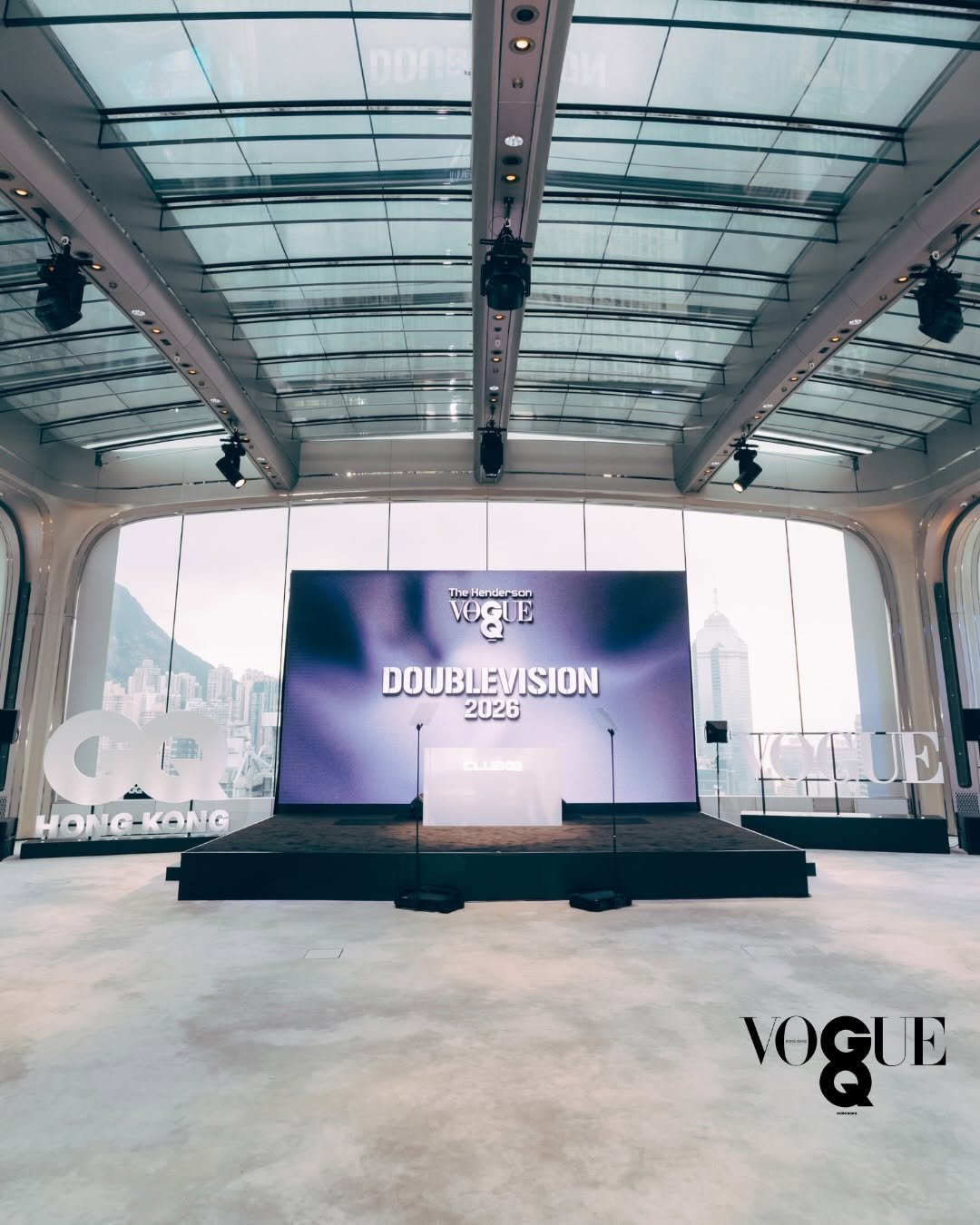 Photo shared by Vogue Hong Kong on April 02, 2026 tagging @thehenderson_hk, @gqhongkong, and @cloud39hk. May be an image of lighting, speaker and text that says 'Done TH TheHinder-son VOGUE DOUBLEVISION 2026 HONG-KONG KONG VOGUE'.