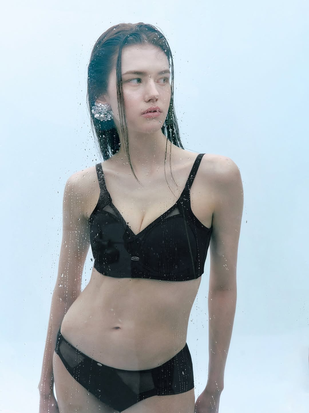 Photo by 와코루 wacoal on August 06, 2025. May be an image of 1 person, makeup, slip, bra, body of water and text.