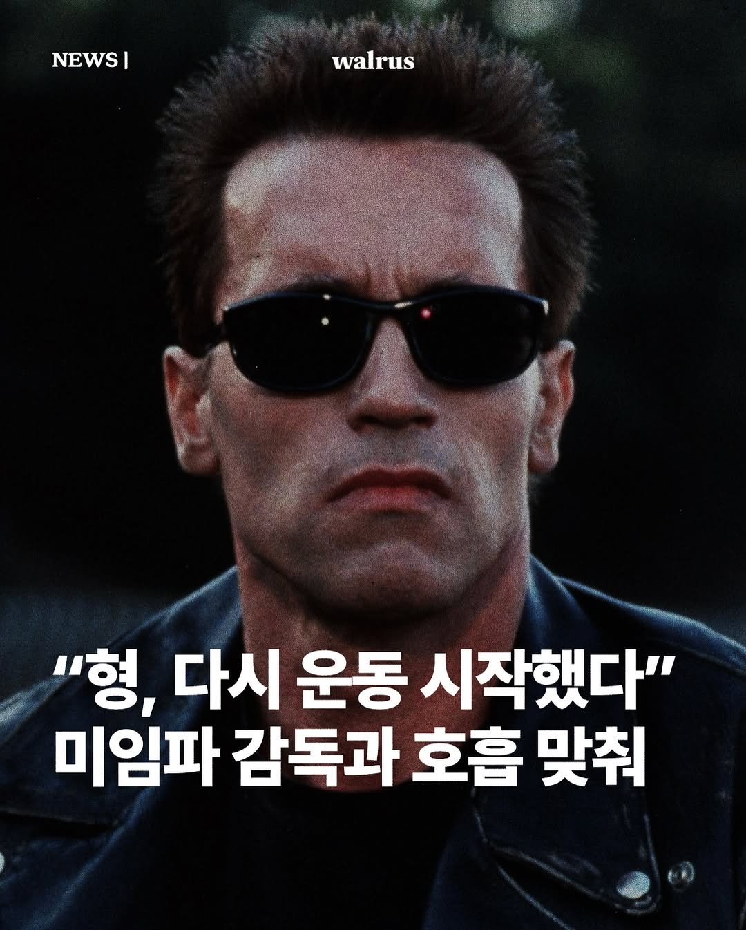 Photo by 왈러스 walrus on March 23, 2026. May be an image of poster and text that says 'NEWSI I walrus "형, 다시 운동 시작했다" 미임파 감독과 호흡 맞춰'.