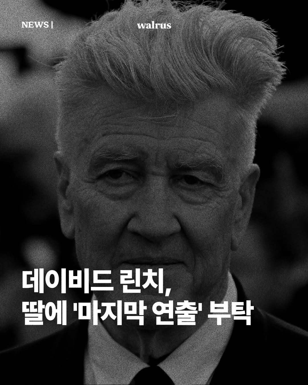 Photo by 왈러스 walrus on September 29, 2025. May be an image of 1 person and text that says 'NEWSI walrus 데이비드 린치, 딸에 '마지막 연출' 부탁'.