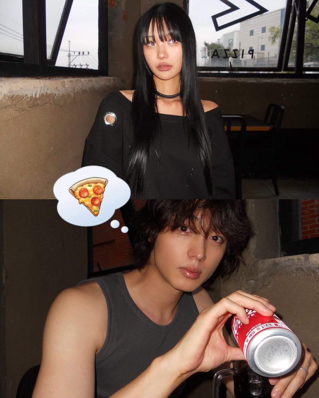 Photo shared by 왕십리 커플🤍 on October 06, 2025 tagging @wangsimniboy, and @bobaerit. May be an image of 2 people, pizza and text.