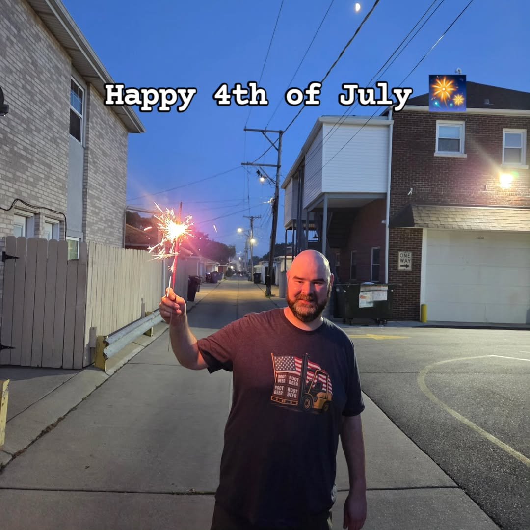 Photo by Bob Watdafork on July 04, 2025. May be an image of 1 person, sparkler, fireworks and text.