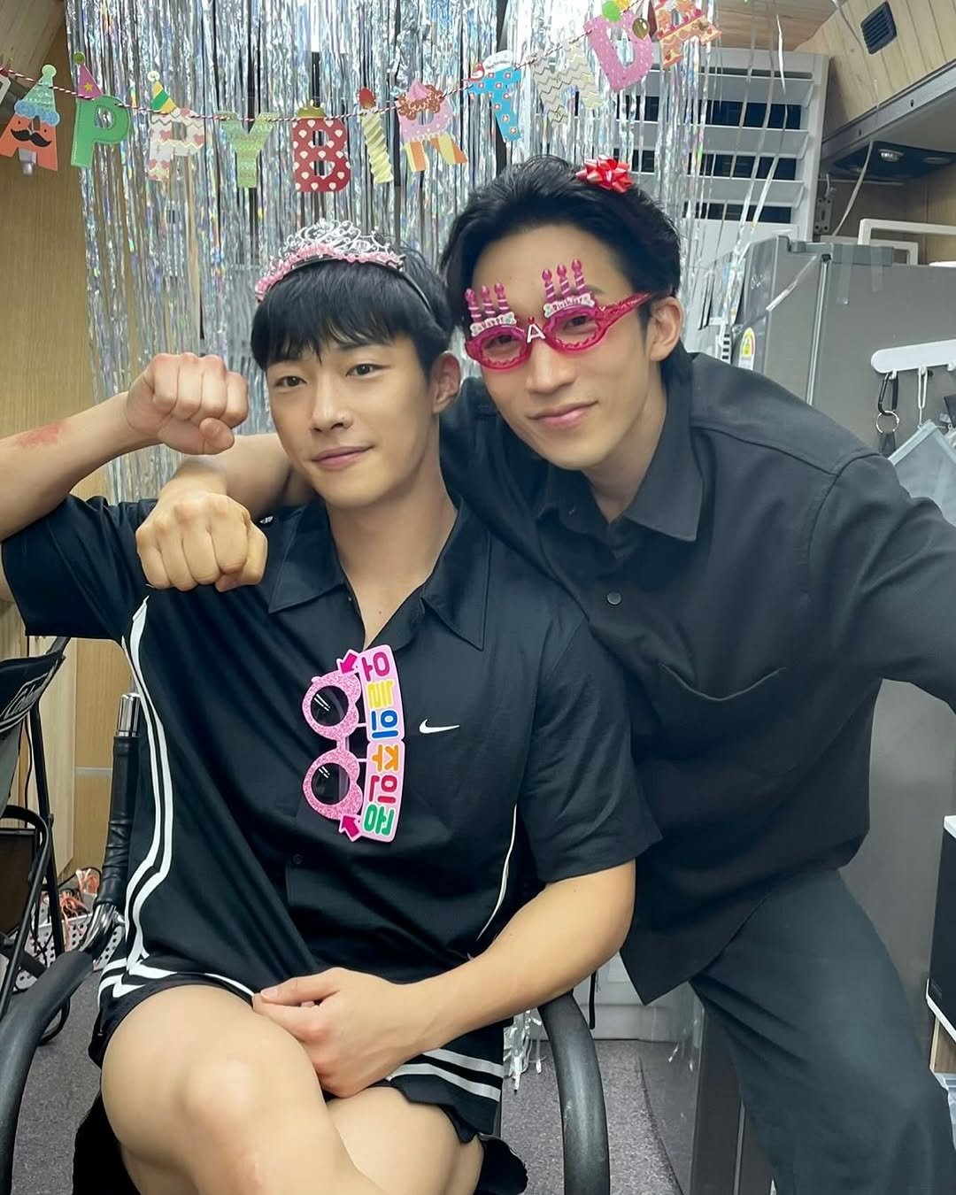 Photo shared by 우도환 on July 12, 2025 tagging @leesangyi_. May be an image of 2 people, bangs, biceps and text.