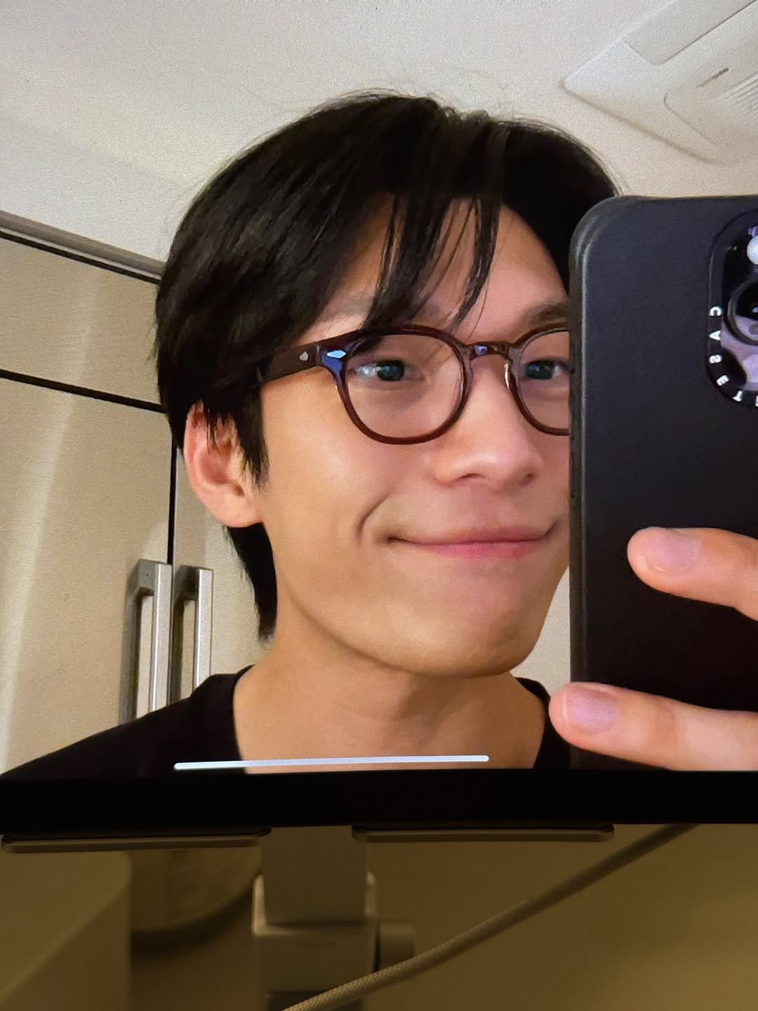 Photo by 위하준 Wi Ha Jun on January 01, 2026. May be a selfie of one or more people, eyeglasses, phone, mirror and text.