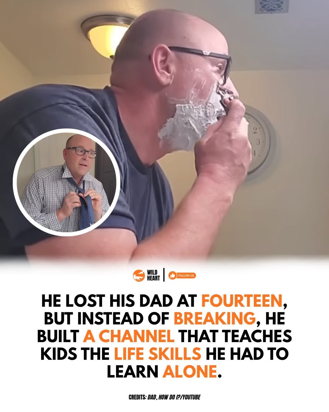 Photo by Wild Heart on November 14, 2025. May be an image of one or more people, beard and text that says 'WILD HEAH HEART POLLOWUS HE LOST HIS DAD AT FOURTEEN, BUT INSTEAD OF BREAKING, HE BUILT A CHANNEL THAT TEACHES KIDS THE LIFE SKILLS HE HAD TO EARN ALONE. CREDITS BAA, HOW B 0起 /YOUTUBE'.