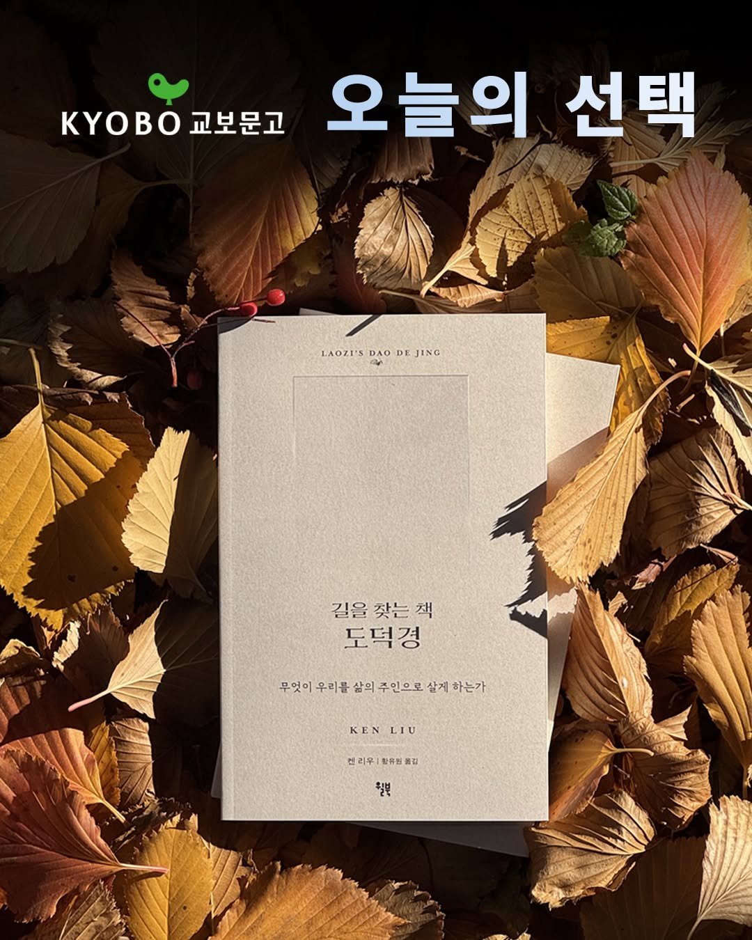 Photo by 윌북 on December 02, 2025. May be an image of book and text that says 'OO교보문고 KYOBO 교보문고 오늘의 선택 LAOZI'S DAO DE LAOZISDAODEJING E JING 길을 찾는 길을찾는책 책 도덕경 무엇이 무엇이우리품삼의주인으로살게하는기 우리를 삼의 주인으로 살게 하는가 KENLIU KEN LIU 센리우 탈유한 리우|탈유연통 김 함유인햄 칠북'.