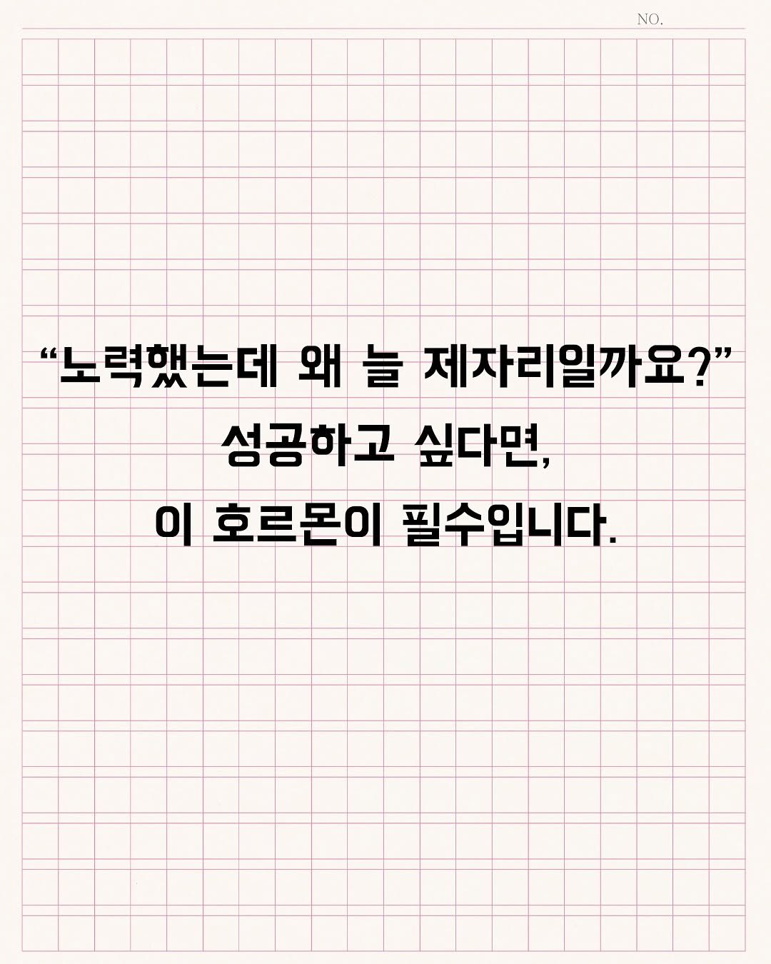 Photo by 윌북 on October 29, 2025. May be an image of text that says 'NO. " "노력했는데 왜 늘 제자리일까요?" " 성공하고 싶다면, 이 호르몬이 필수입니다.'.