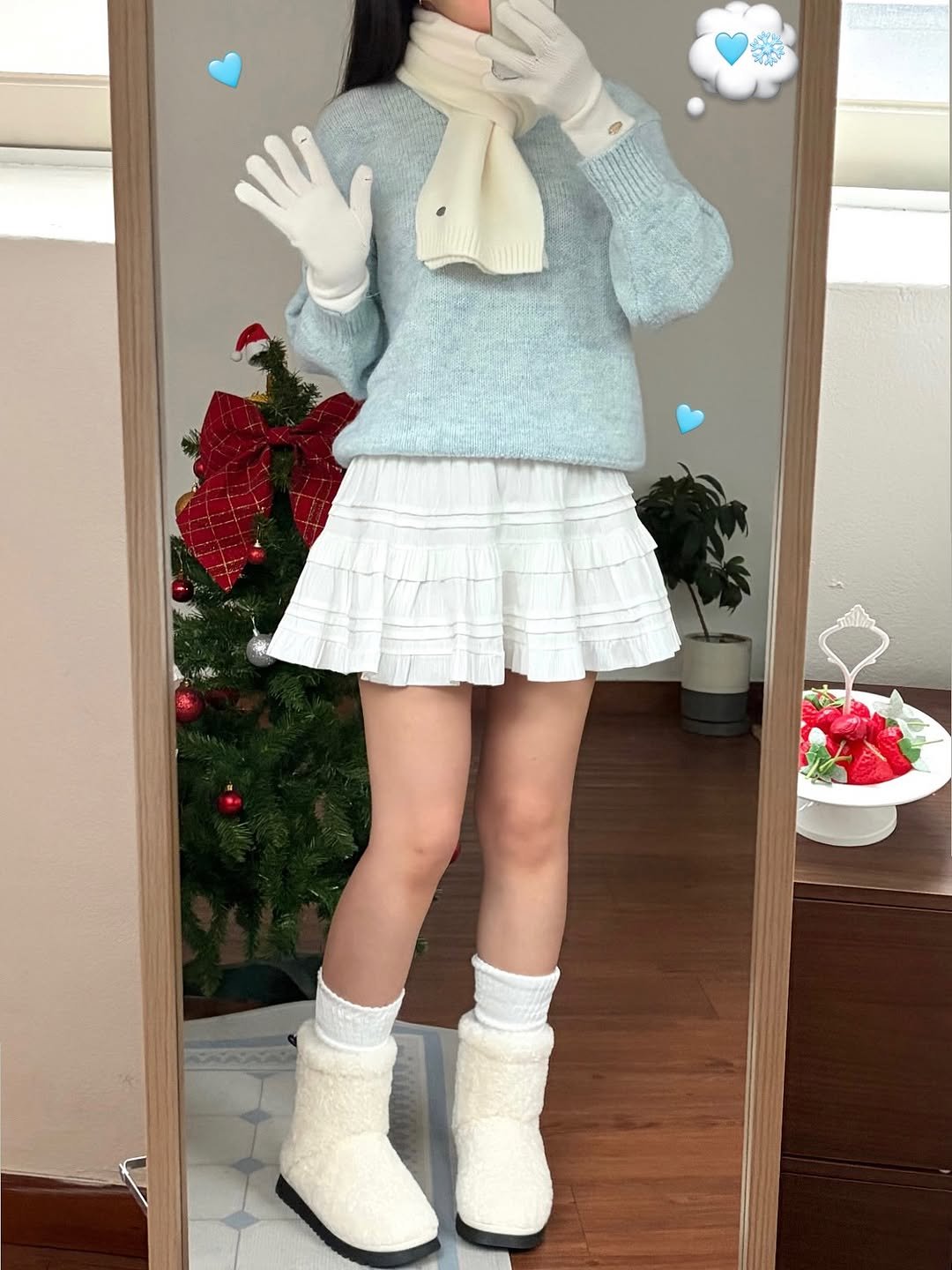 Photo by 윈미룸winmiroom[데일리룩] on December 01, 2025. May be an image of duffle coat, wool, sweater, miniskirt, turtleneck, boots and text.