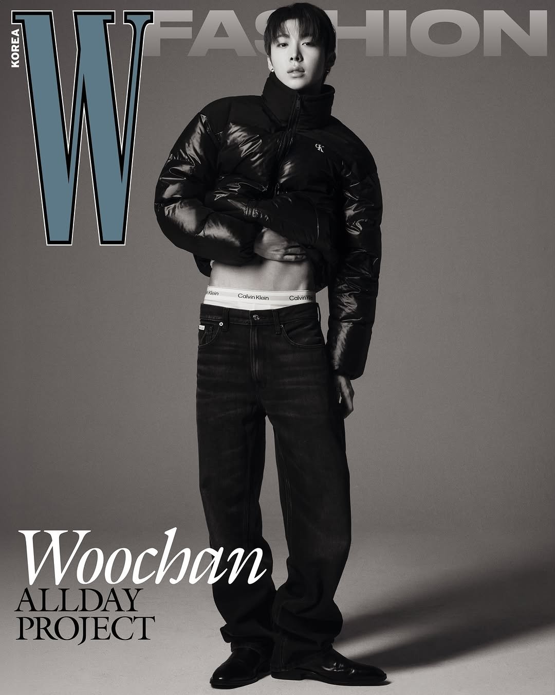 Photo shared by W Korea on November 13, 2025 tagging @jowoochan_santa, and @allday_project. May be an image of poster, magazine, jacket and text.