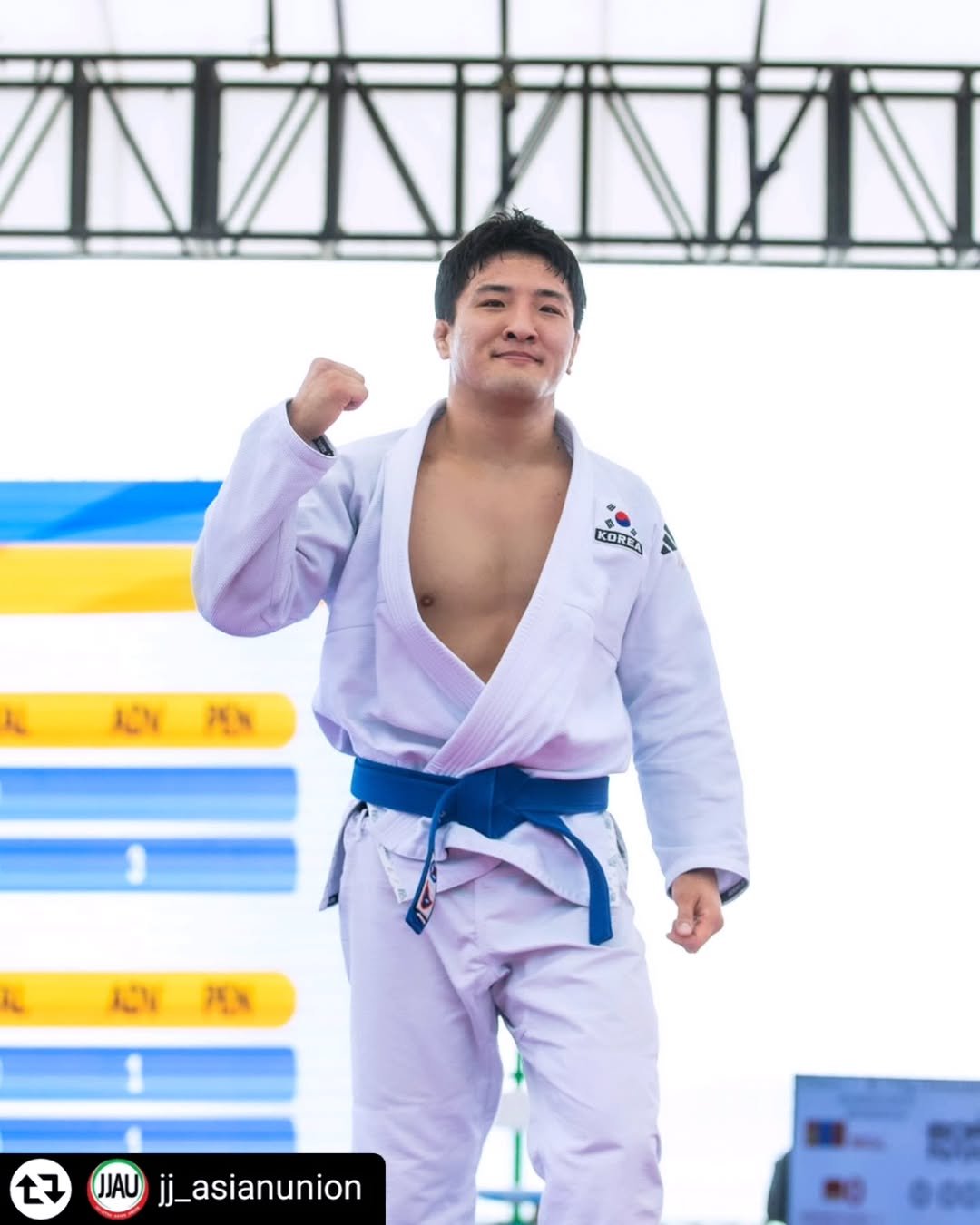 Photo shared by 조원희(JO.WONHEE) on April 25, 2026 tagging @jj_asianunion, @koo_boncheol, and @korea.jiujitsu_jjak. May be an image of martial arts, belt and text.