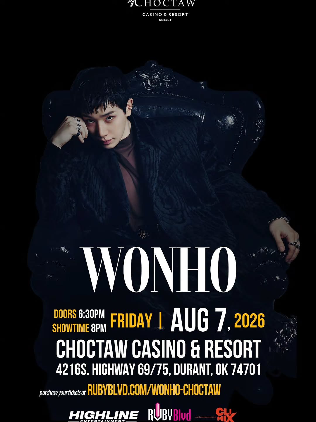 wonho_offcl 게시물 이미지: [📢]
WONHO LIVE IN CHOCTAW

✔Date
- 2026.08.07...