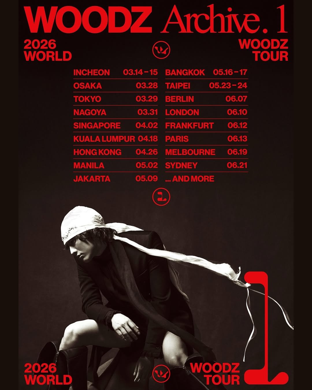 Photo shared by WOODZ OFFICIAL on February 02, 2026 tagging @woodz_dnwm. May be an image of ‎poster, magazine and ‎text that says '‎WOODZ Archive.1 1 2026 WOODZ WORLD TOUR 03.14-15 03.28 BANGKOK TAIPEI 05.16-17 03.29 05.23-24 BERLIN 03.31 06.07 LONDON INCHEON OSAKA Y NAGOYA SINGAPORE 04.02 KUALA KUALALUMPUR 04.18 HONGKONG KONG 04.26 MANILA JAKARTA 06.10 FRANKFURT 06.12 PARIS 06.13 MELBOURNE 05.02 06.19 SYDNEY 05.09 06.21 ...AND MORE لمب TIO 2026 WORLD WOODZ TOUR‎'‎‎.