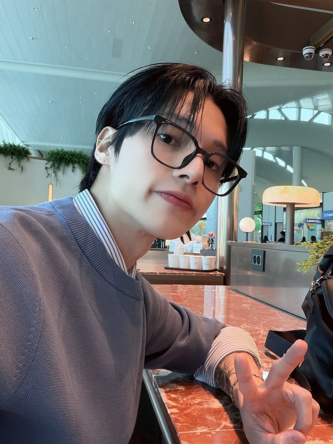 Photo shared by woodeoki on March 21, 2026 tagging @wooyounggg__. May be a selfie of one or more people, hair, eyeglasses and text.