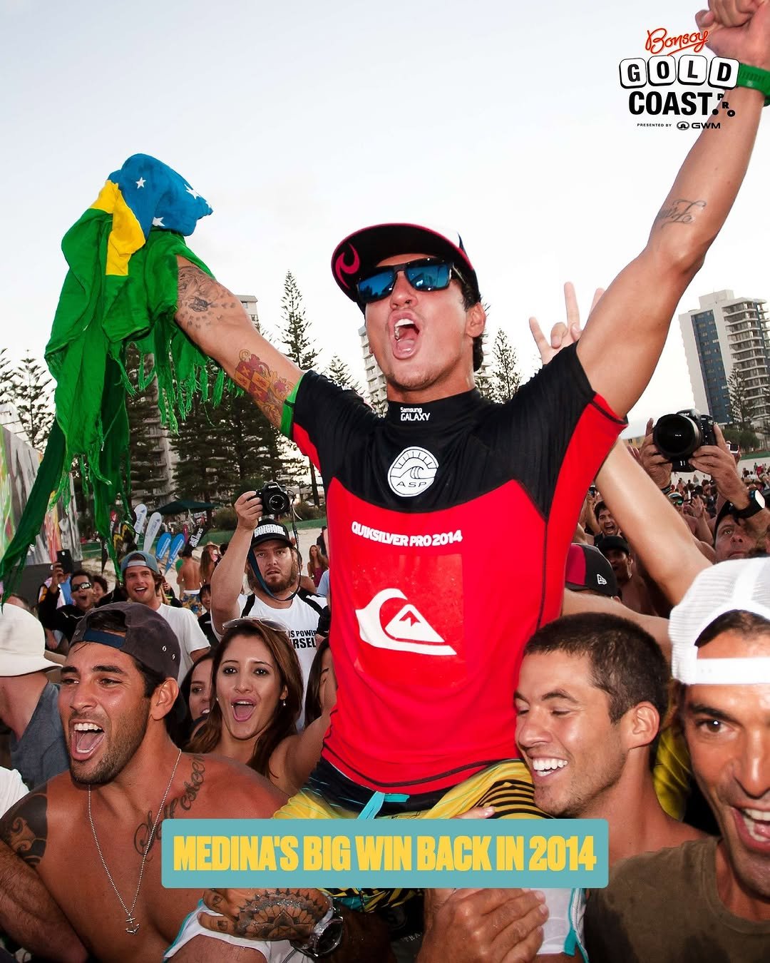 Photo by World Surf League on April 27, 2026. May be an image of surfboard, beach, water, crowd and text.