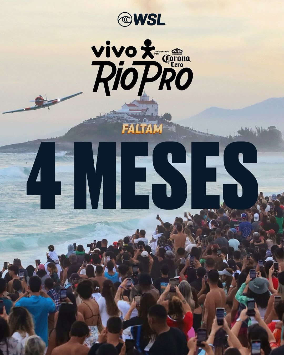 Photo shared by World Surf League Brasil on February 19, 2026 tagging @vivo. May be an image of one or more people, top, poster, beach and text.