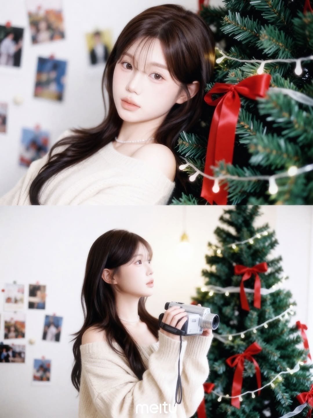 Photo by 강다인 on December 08, 2025. May be an image of one or more people, hair, christmas tree and text.