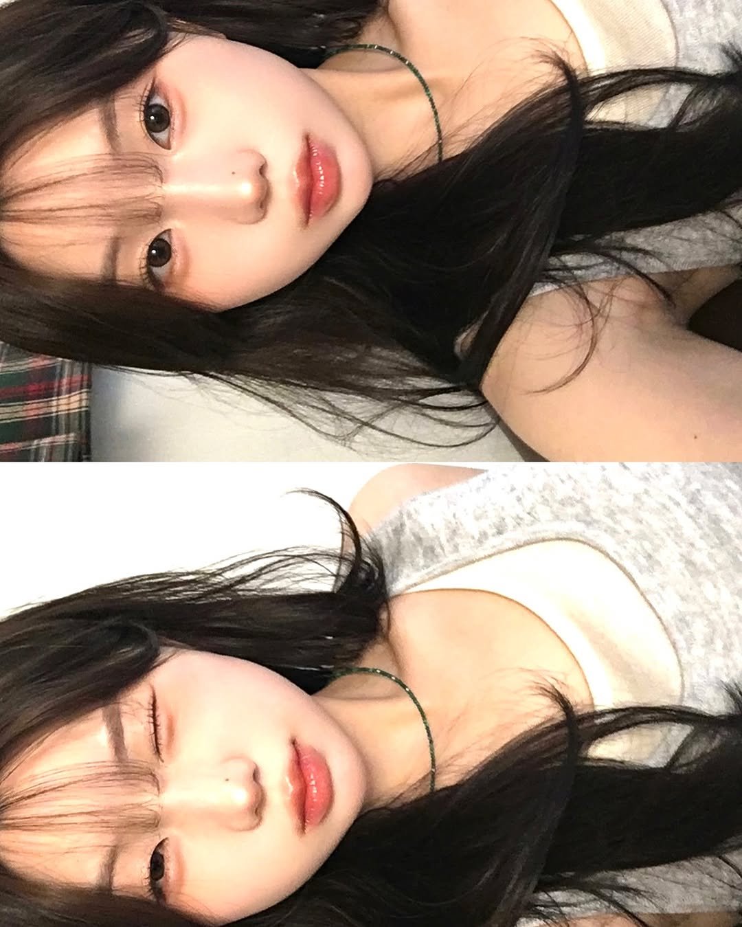 Photo by 강다인 on May 31, 2025. May be a selfie of 2 people, hair, lipstick, makeup and text.
