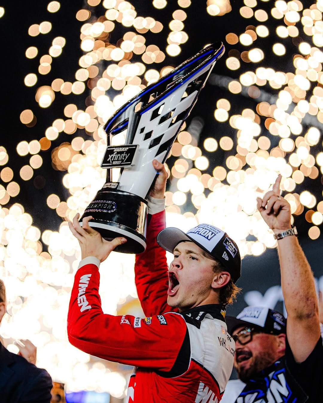 Photo shared by NASCAR on The CW on November 08, 2025 tagging @nascar, @rcrracing, @jesselovejr, @xfinityracing, and @thecwsports. May be an image of racing vehicles and text.