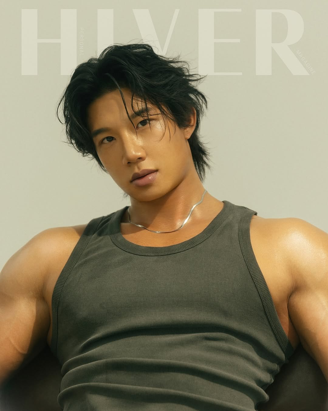 Photo shared by 손제원 on September 09, 2025 tagging @makeup_hiver, and @studio_hiver. May be an image of 1 person, biceps, hair, poster, magazine and text that says 'HIVER ER'.