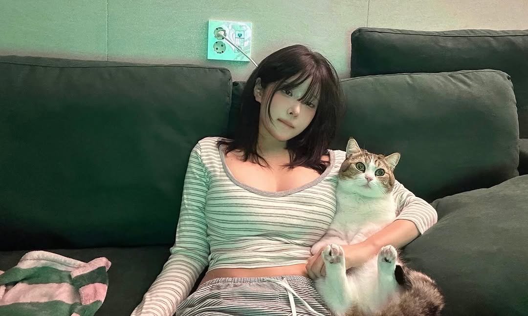 Photo by 유유 on September 06, 2025. May be an image of 1 person, kitten, tortoiseshell cat and text.