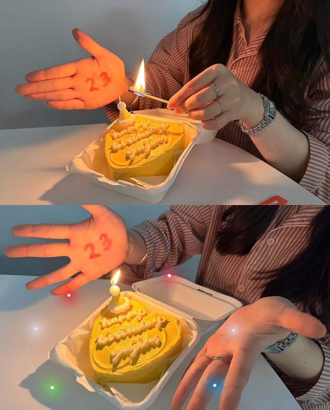 Photo by 김유진 on November 16, 2025. May be an image of cake, sparkler, candle and text.