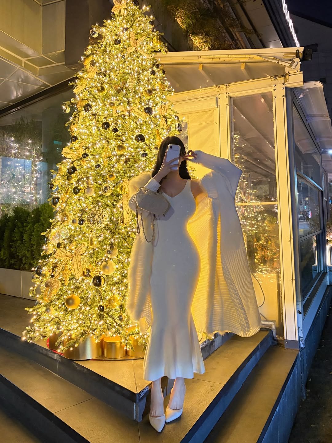 Photo by ᰔ박새미ᰔ on November 28, 2025. May be an image of christmas tree, dress, tinsel and text.