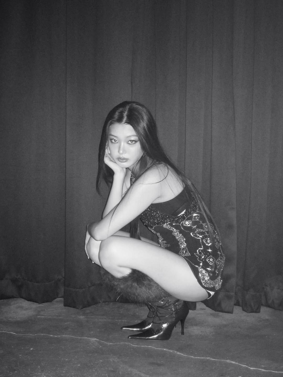 Photo by YOONCHAE JEUNG on September 29, 2025. May be a black-and-white image of fishnet stockings and text.