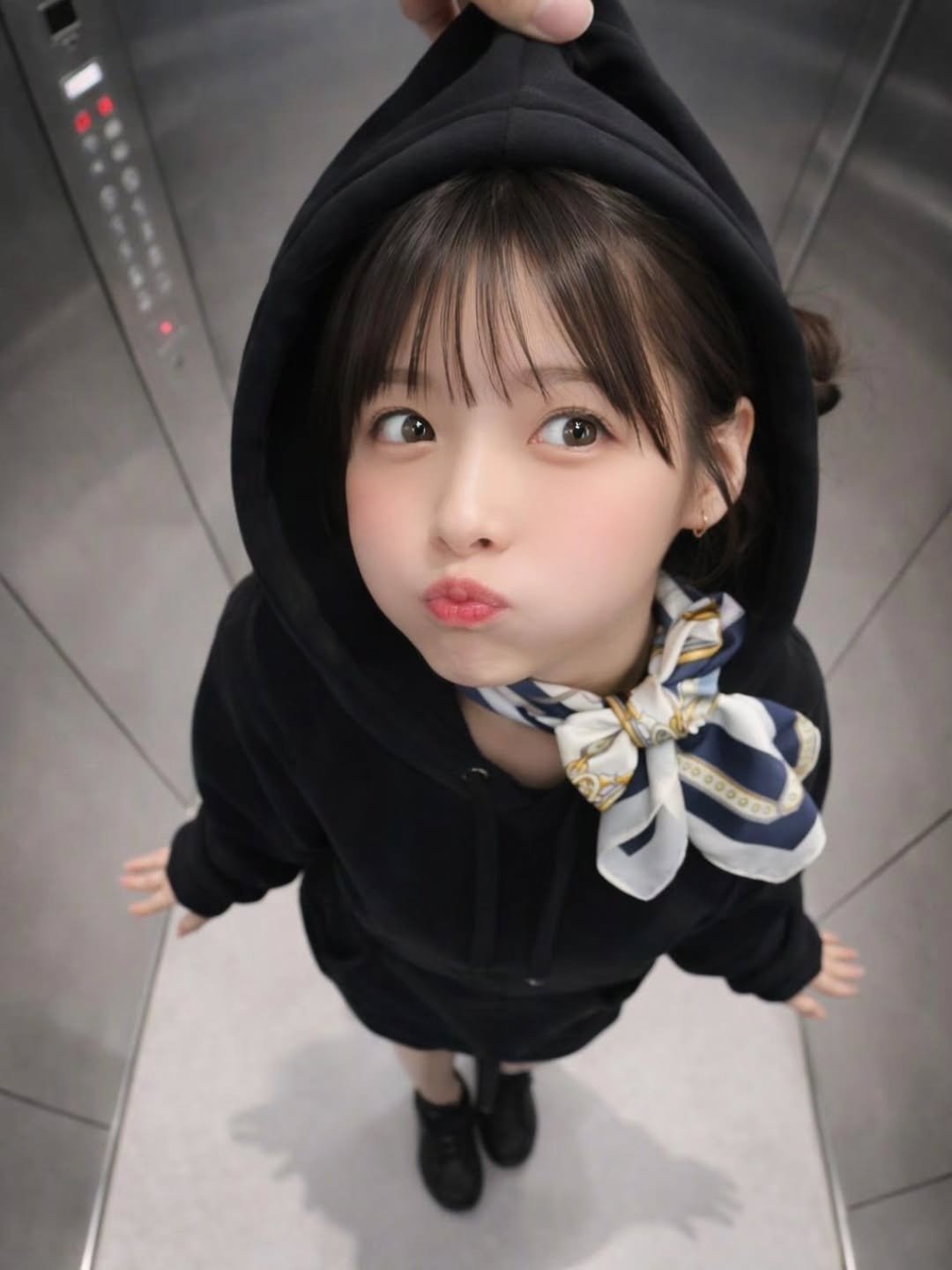 Photo by 八木奈々 on January 16, 2026. May be an image of duffle coat, bowtie, bow, sweatshirt, parka, cloak and text.