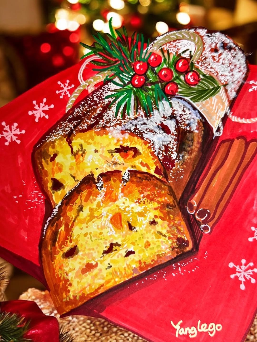 Photo by Yanglego | 그림ㅣ마카 드로잉 on December 25, 2025. May be an image of cake, fruitcake, gingerbread cookie and text that says 'W XOA 薬 Yanglego'.