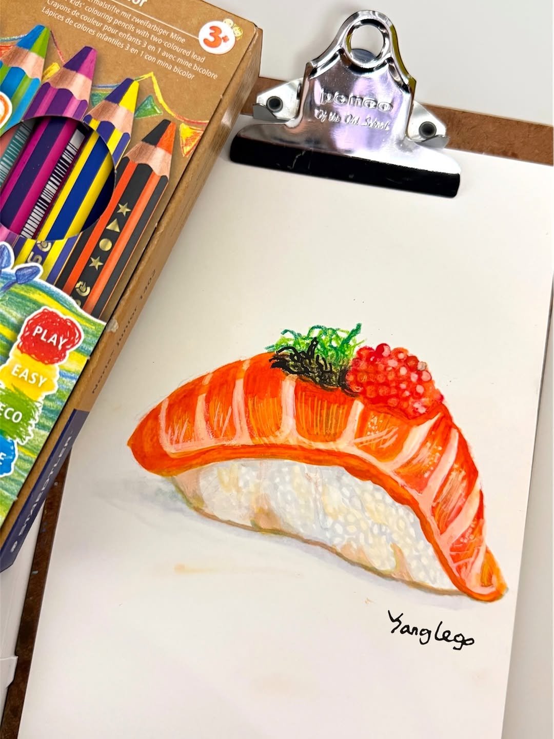 Photo shared by 양레고 YANGLEGO | 마카 아트 on March 31, 2026 tagging @staedtler_kr. May be an illustration of roe, sashimi, sushi, smoked salmon, sketch, sharpener, chopsticks and text that says 'Lápices fayons yons de ds rmaistifte colouring de colores couleur coutning colouring peneй weifarbige infantiles en ា nfants3 nts3e 3en -colou colour ජක Mine 3 con mina bicolor icolore ison6o 밥 the OM SaR JHI လ PLAY PLAY EASY Naal co Yanglego'.