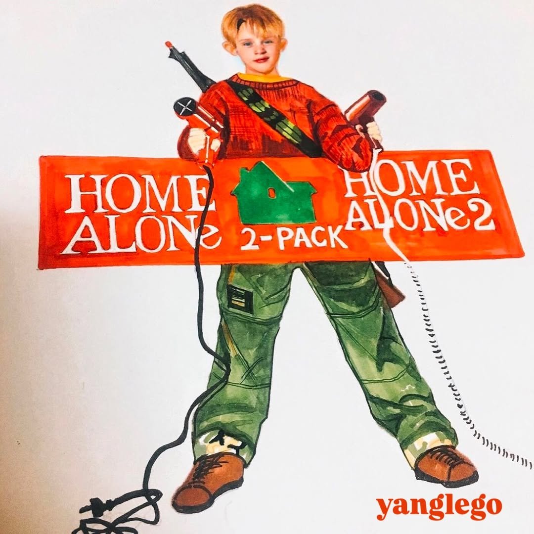 Photo by Yanglego | 그림ㅣ마카 드로잉 on December 13, 2025. May be an image of portable cassette player, poster, magazine and text that says 'HOME ALON 2 HOME ALONe2 2-PACK yanglego'.