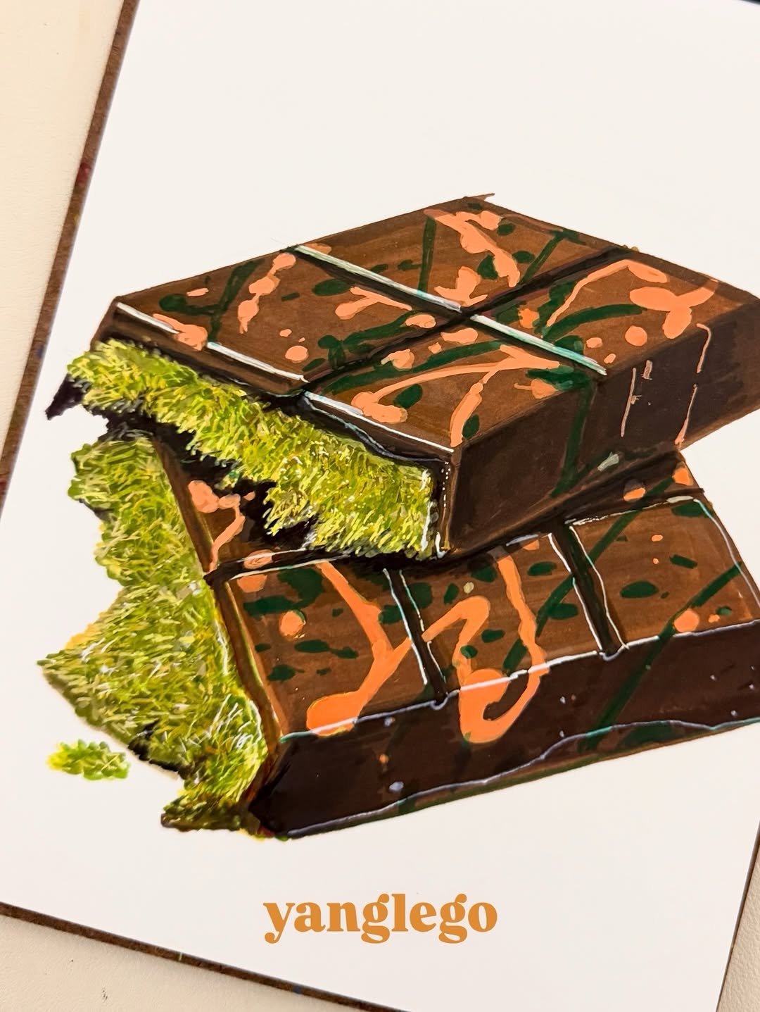 Photo by Yanglego | 그림ㅣ마카 드로잉 on January 30, 2026. May be an image of chocolate bar, wafer and text that says 'ンざ 오 yanglego'.